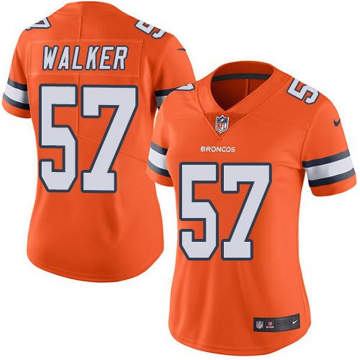  Broncos 57 Demarcus Walker Orange Women Color Rush Limited Jersey