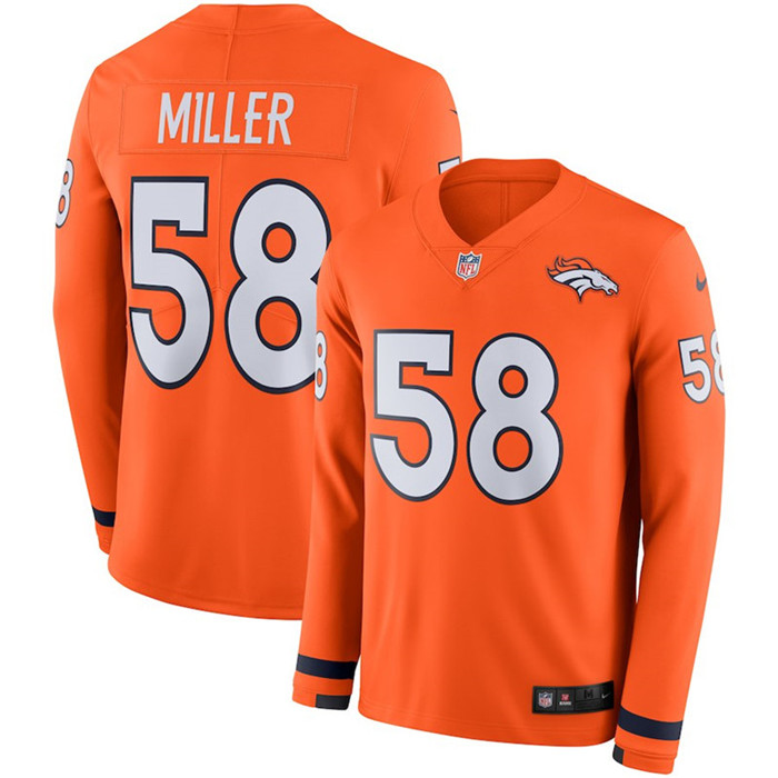  Broncos 58 Von Miller Orange Long Sleeve Limited Jersey