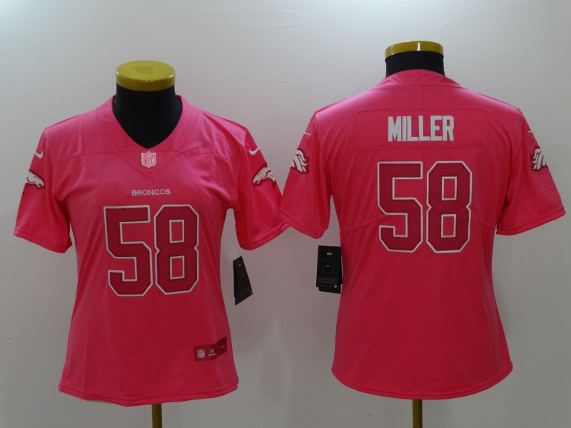  Broncos 58 Von Miller Pink Fashion Women Limited Jersey