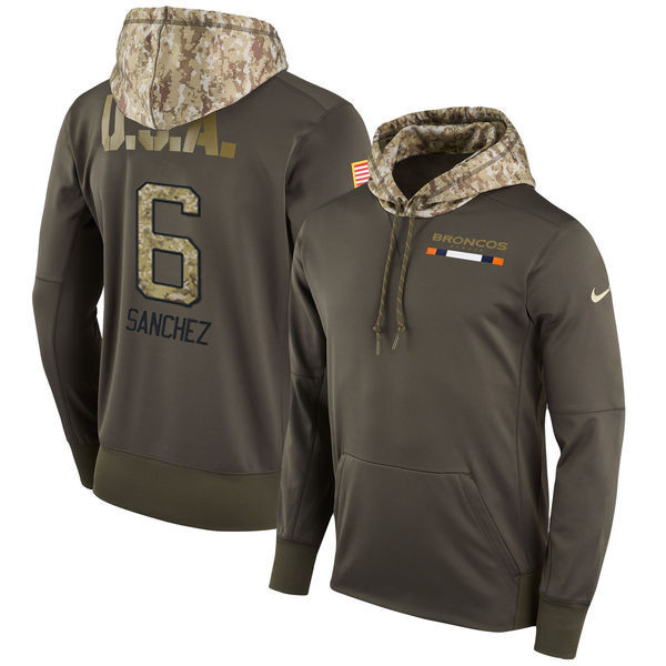 Broncos 6 Mark Sanchez Olive Salute To Service Pullover Hoodie