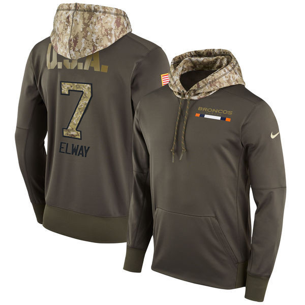  Broncos 7 John Elway Olive Salute To Service Pullover Hoodie