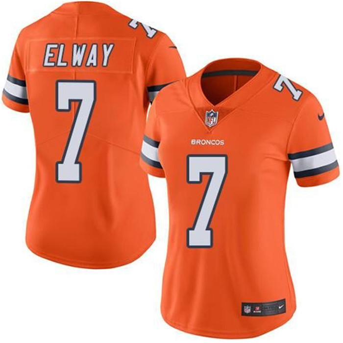  Broncos 7 John Elway Orange Women Color Rush Limited Jersey