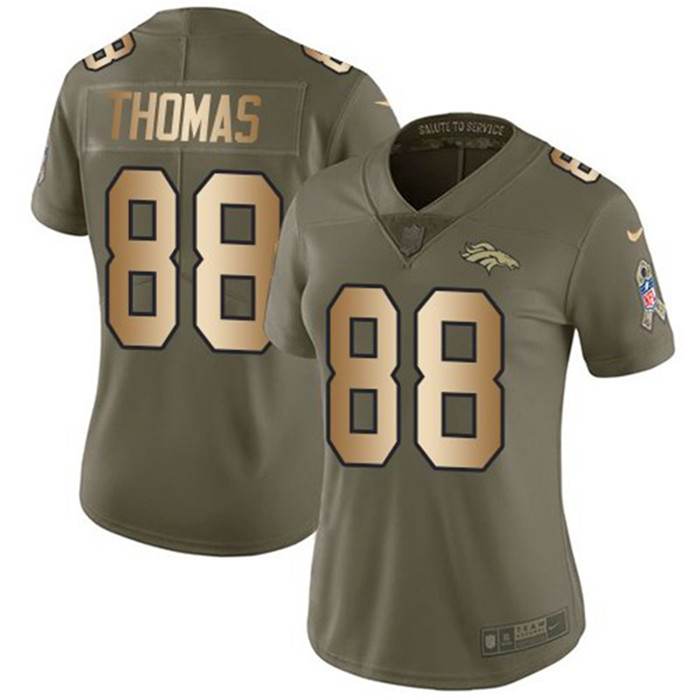  Broncos 88 Demaryius Thomas Olive Gold Women Salute To Service Limited Jersey