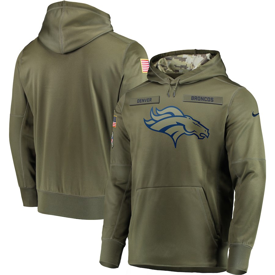  Broncos Olive Salute To Service Men's Pullove Hoodie