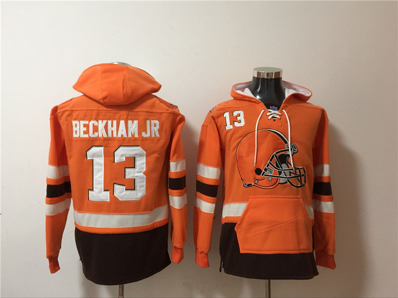 Nike Browns 13 Odell Beckham Jr Orange All Stitched Hooded Sweatshirt