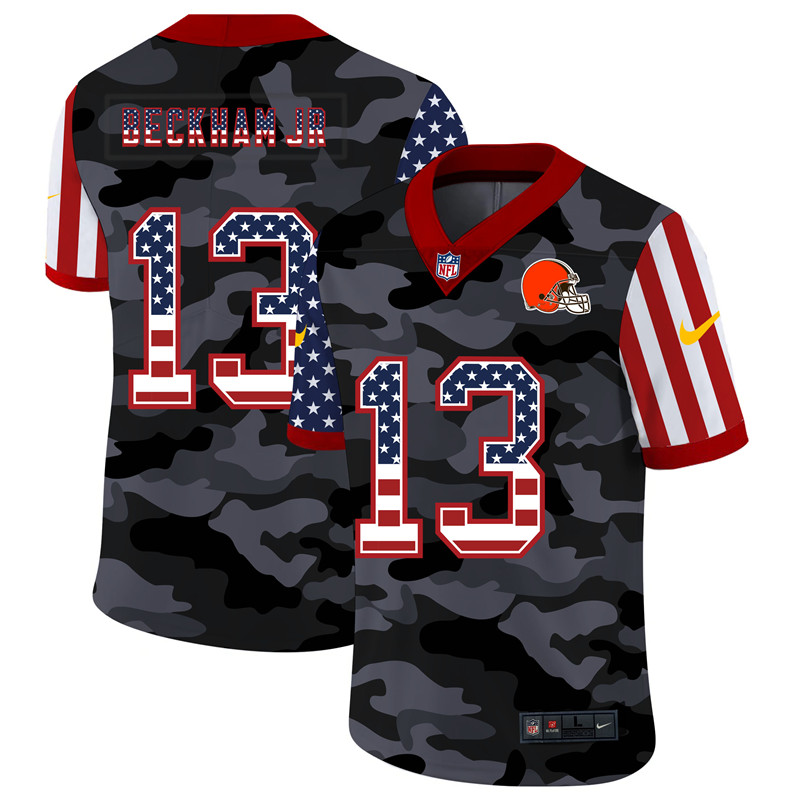 Nike Browns 13 Odell Beckham Jr. Camo 2020 USA Flag Salute to Service Limited Jersey