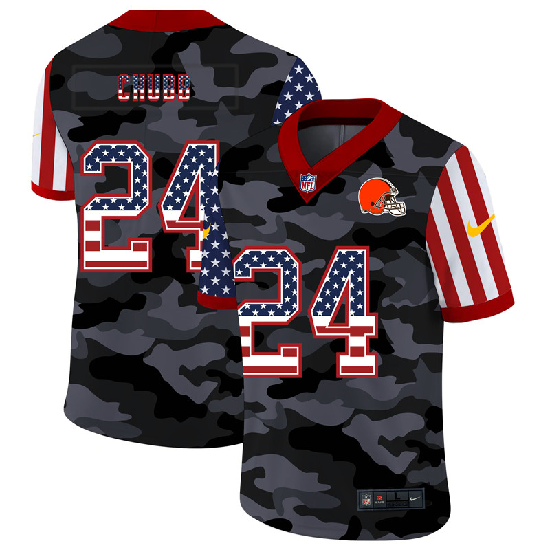 Nike Browns 24 Nick Chubb Camo 2020 USA Flag Salute to Service Limited Jersey