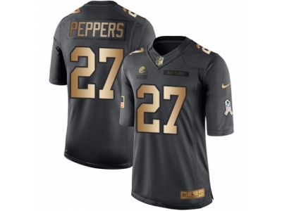  Browns 27 Jabrill Peppers Black Men Stitched NFL Limited Gold Salute To Service Jersey