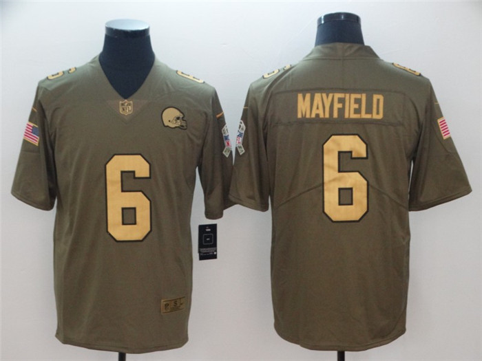  Browns 6 Baker Mayfield Olive Gold Salute To Service Limited Jersey