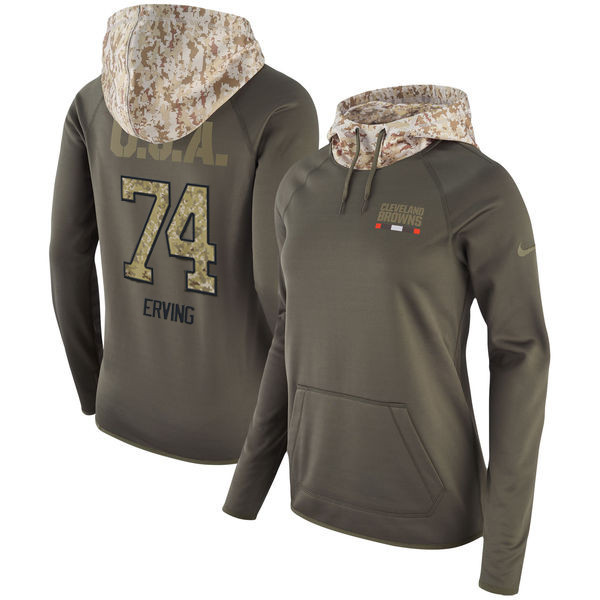  Browns 74 Cameron Erving Olive Women Salute To Service Pullover Hoodie