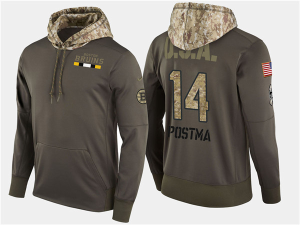  Bruins 14 Paul Postma Olive Salute To Service Pullover Hoodie