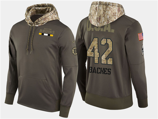  Bruins 42 David Backes Olive Salute To Service Pullover Hoodie