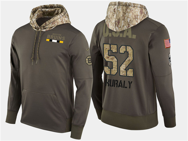  Bruins 52 Sean Kuraly Olive Salute To Service Pullover Hoodie