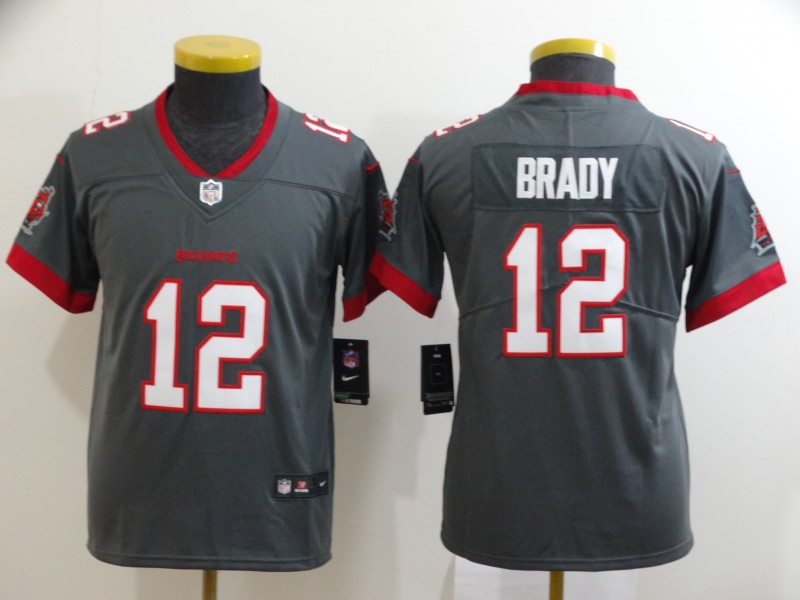 Nike Buccaneers 12 Tom Brady Gray Youth New 2020 Vapor Untouchable Limited Jersey