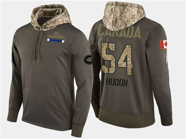  Canadiens 54 Charles Hudon Olive Salute To Service Pullover Hoodie