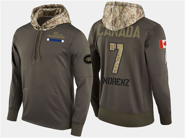  Canadiens 7 Howie Morenz Retired Olive Salute To Service Pullover Hoodie