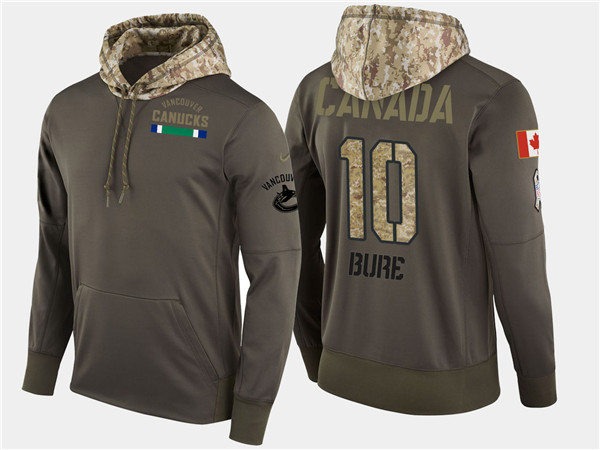  Canucks 10 Pavel Bure Retired Olive Salute To Service Pullover Hoodie