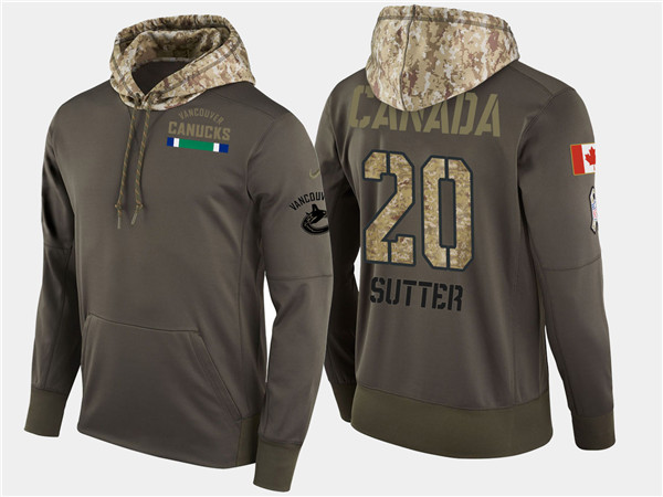  Canucks 20 Brandon Sutter Olive Salute To Service Pullover Hoodie