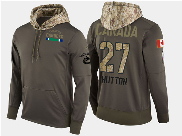  Canucks 27 Ben Hutton Olive Salute To Service Pullover Hoodie