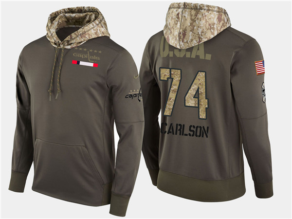  Capitals 74 John Carlson Olive Salute To Service Pullover Hoodie