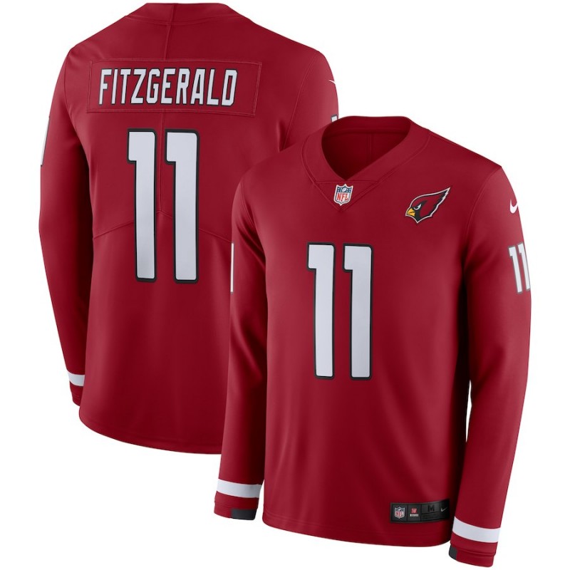  Cardinals 11 Larry Fitzgerald Red Therma Long Sleeve Jersey