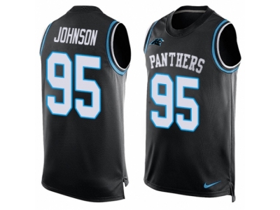  Carolina Panthers 95 Charles Johnson Limited Black Player Name Number Tank Top NFL Jersey