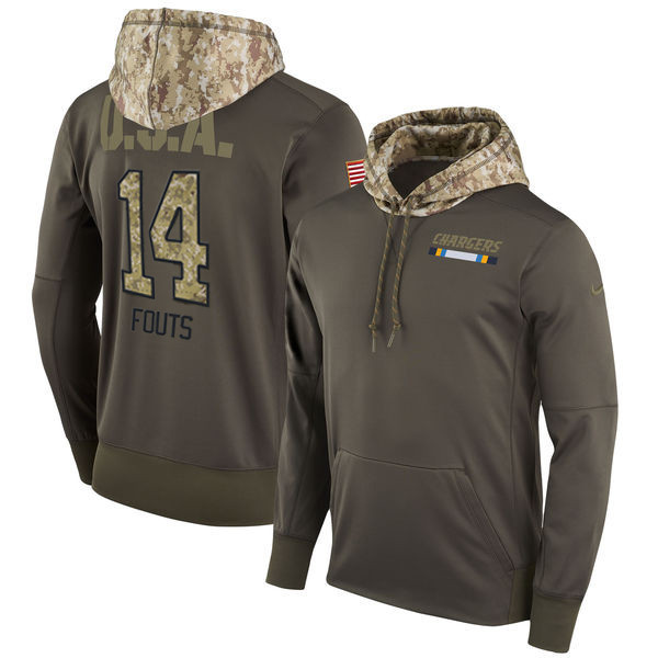 Chargers 14 Dan Fouts Olive Salute To Service Pullover Hoodie