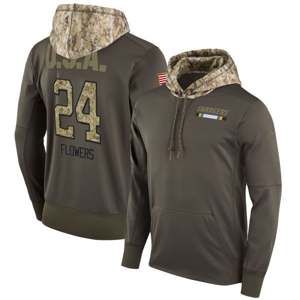 Chargers 24 Brandon Flowers Olive Salute To Service Pullover Hoodie