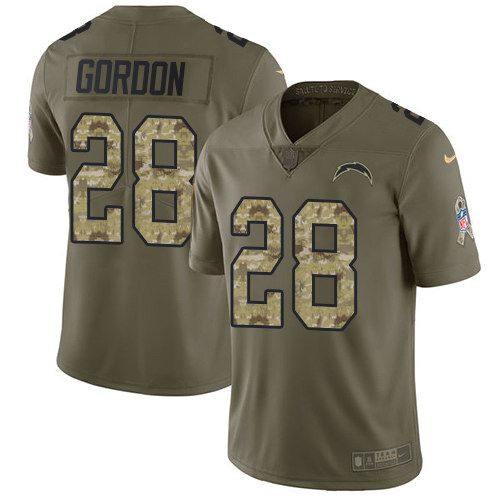  Chargers 28 Melvin Gordon Olive Camo Salute To Service Limited Jersey