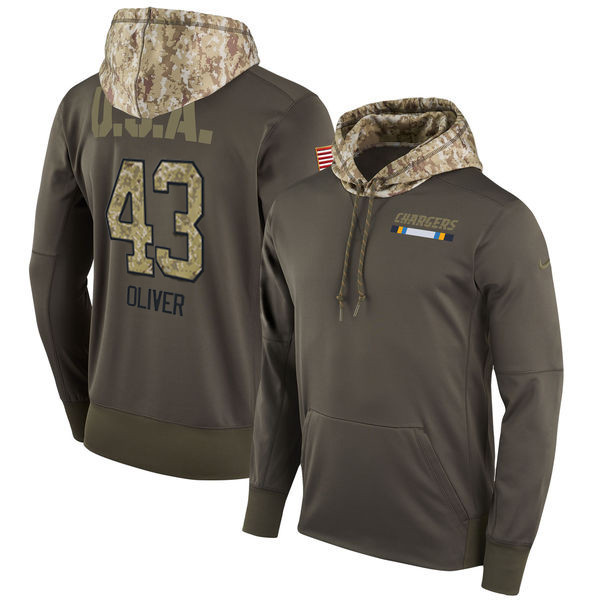  Chargers 43 Branden Oliver Olive Salute To Service Pullover Hoodie