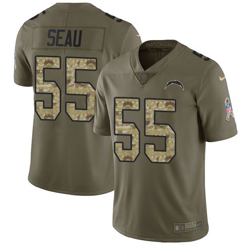  Chargers 55 Junior Seau Olive Camo Salute To Service Limited Jersey