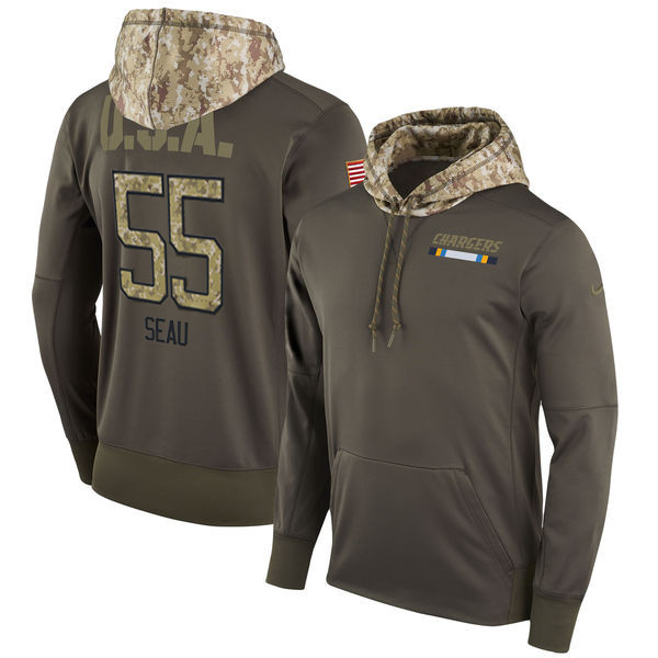  Chargers 55 Junior Seau Olive Salute To Service Pullover Hoodie