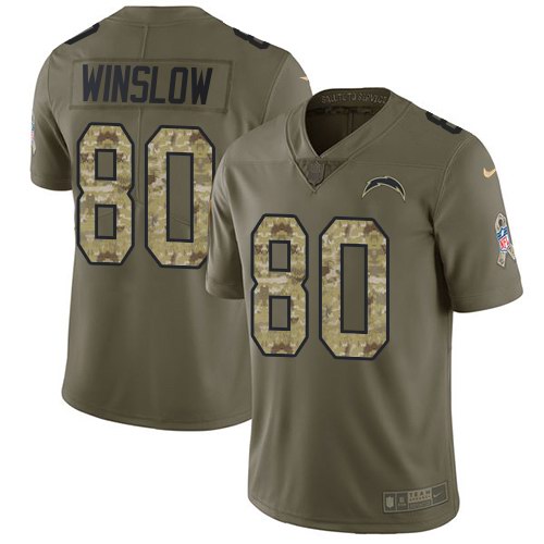  Chargers 80 Kellen Winslow Olive Camo Salute To Service Limited Jersey