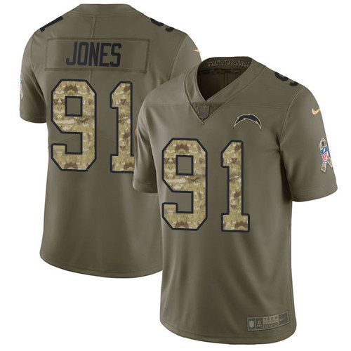  Chargers 91 Justin Jones Olive Camo Salute To Service Limited Jersey