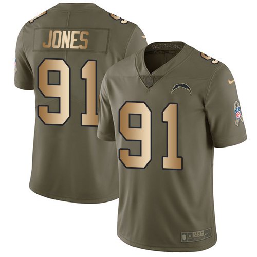  Chargers 91 Justin Jones Olive Gold Salute To Service Limited Jersey