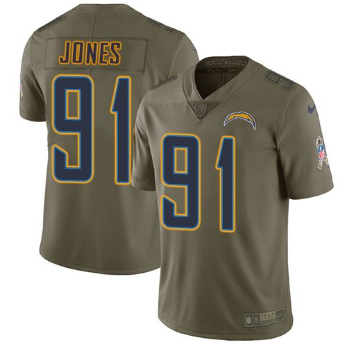  Chargers 91 Justin Jones Olive Salute To Service Limited Jersey
