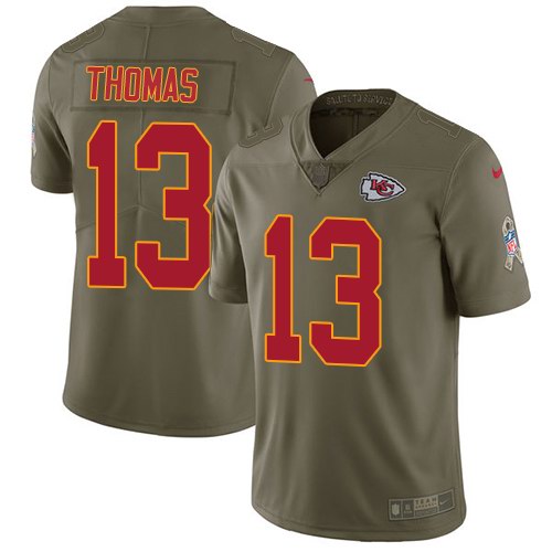  Chiefs 13 De'Anthony Thomas Olive Salute To Service Limited Jersey