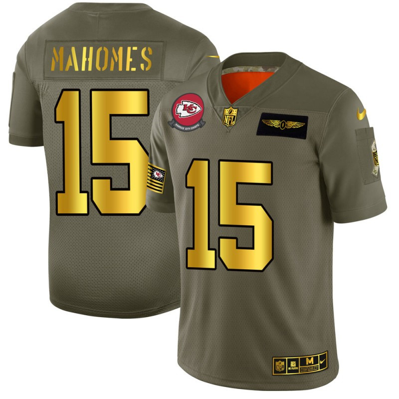 Nike Chiefs 15 Patrick Mahomes 2019 Olive Gold Salute To Service Limited Jersey