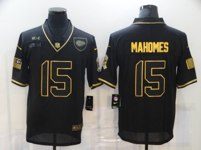 Nike Chiefs 15 Patrick Mahomes Black Gold 2020 Salute To Service Limited Jersey
