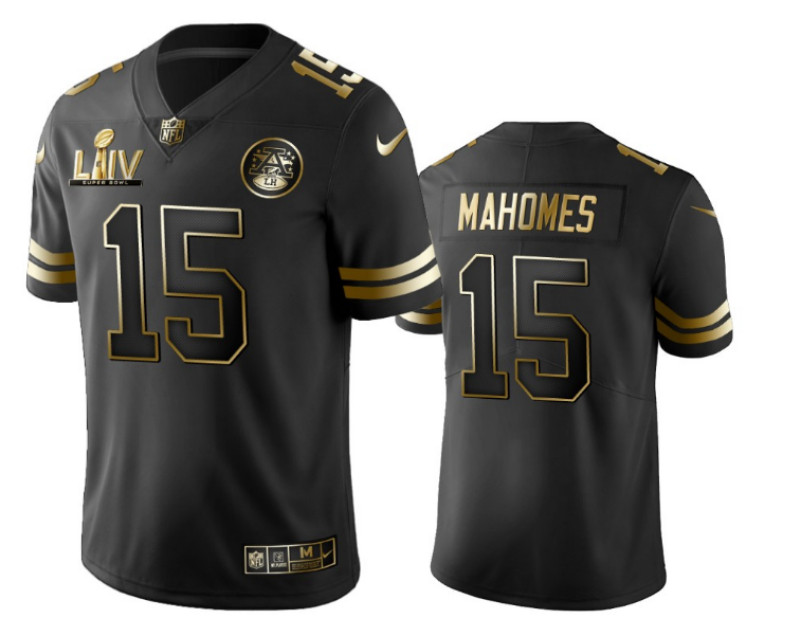 Nike Chiefs 15 Patrick Mahomes Black Gold 2020 Super Bowl LIV Vapor Untouchable Limited Jersey
