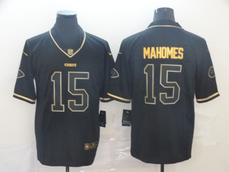 Nike Chiefs 15 Patrick Mahomes Black Gold Throwback Vapor Untouchable Limited Jersey