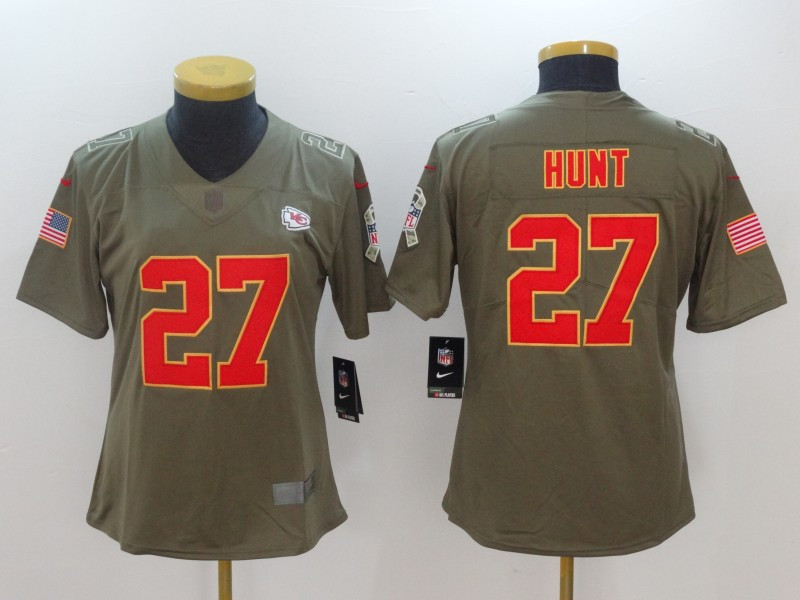  Chiefs 27 Kareem Hunt Women Olive Salute To Service Limited Jersey