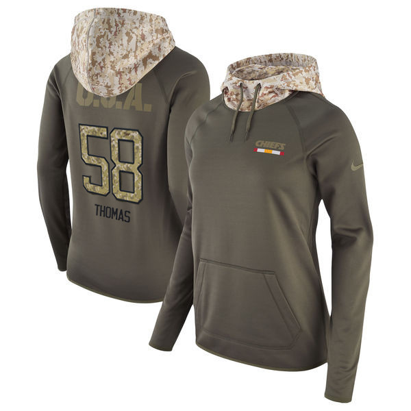 Chiefs 58 Derrick Thomas Olive Women Salute To Service Pullover Hoodie