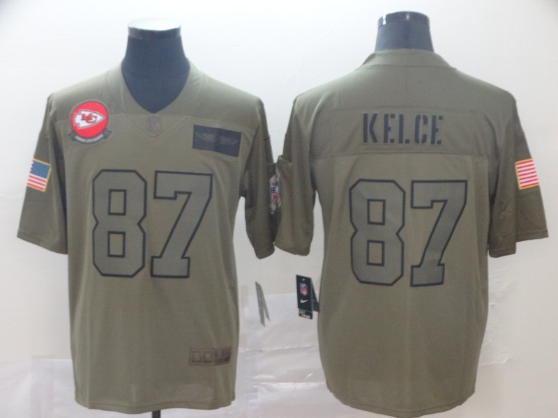 Nike Chiefs 87 Travis Kelce 2019 Olive Salute To Service Limited Jersey