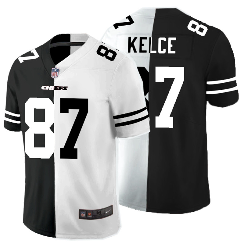 Nike Chiefs 87 Travis Kelce Black And White Split Vapor Untouchable Limited Jersey