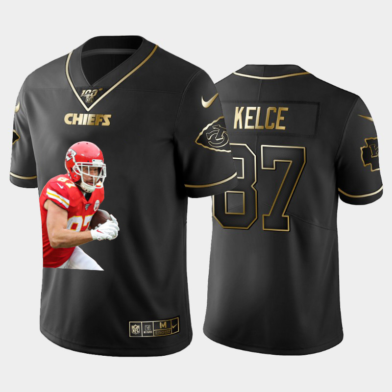 Nike Chiefs 87 Travis Kelce Black Gold Player Name Logo 100th Season Vapor Untouchable Limited Jersey