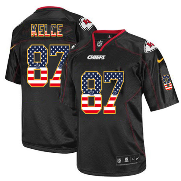  Chiefs 87 Travis Kelce Black USA Flag Fashion Elite Jersey