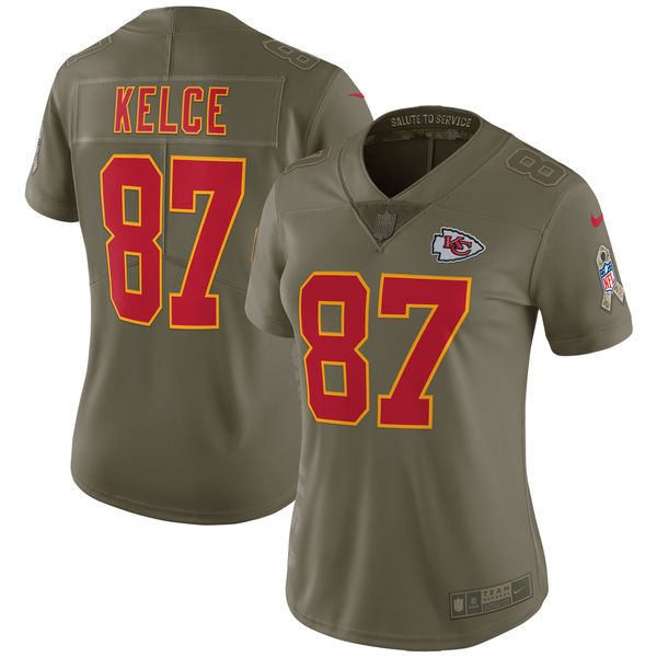  Chiefs 87 Travis Kelce Women Olive Salute To Service Limited Jersey
