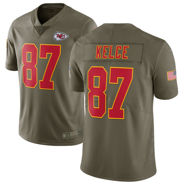 Chiefs 87 Travis Kelce Youth Olive Salute To Service Limited Jersey