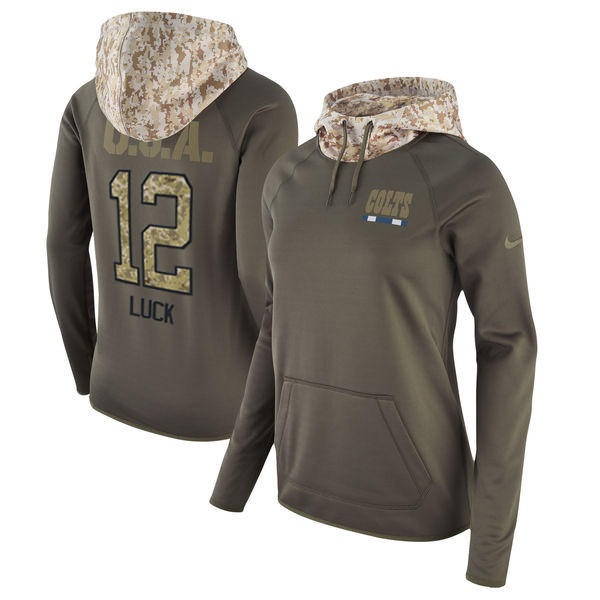  Colts 12 Andrew Luck Olive Women Salute To Service Pullover Hoodie